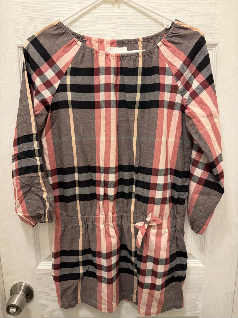Burberry Pink and Gray Plaid Long-Sleeve Girls Dress